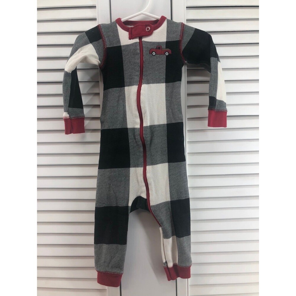 Lazy one size 12M  plaid holiday Union suit zip up